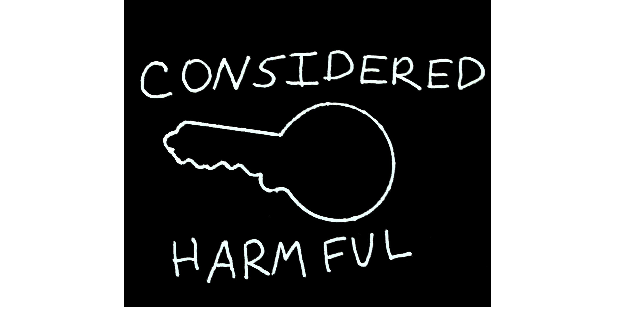 considered harmful logo: a key with the text 'considered harmful' wrapping it